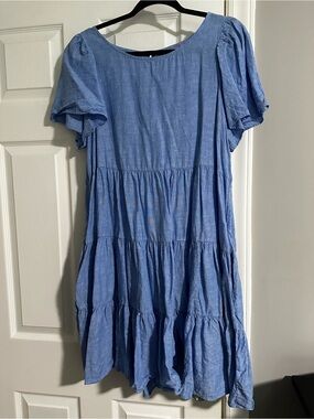 Lilly Pulitzer Light Blue Linen Tiered Puff Sleeve Dress